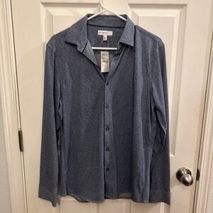 NWT MENS Calibrate Navy Blue Grey Button Down size SMALL